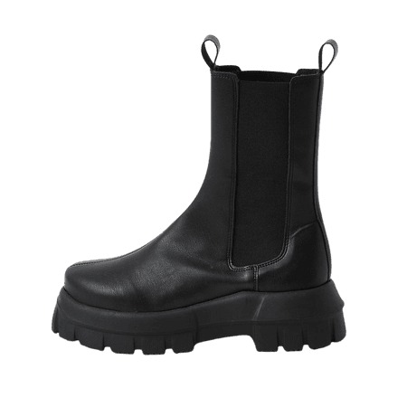 Black faux leather chunky chelsea ankle boot | River Island