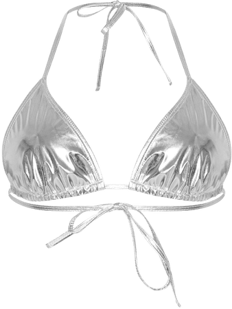 *clipped by @luci-her* Silver Vinyl Adjustable Triangle Bikini Top | PrettyLittleThing USA