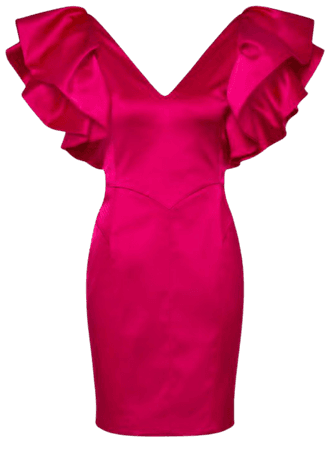 Italian Structured Satin Ruffle Sleeve Dress | Karen Millen