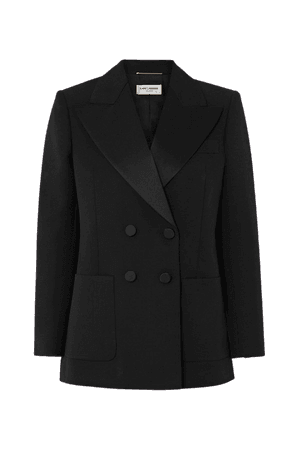 Black Double-breasted satin-trimmed wool-twill blazer | SAINT LAURENT | NET-A-PORTER