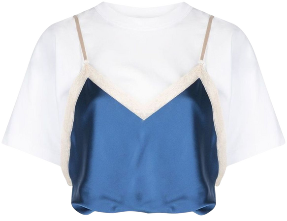 white and blue satin crop top