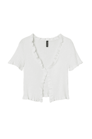 Ruffle-trimmed Ribbed Cardigan - White - Ladies | H&M US