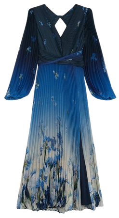 Scattered Floral Print Pleated Split Maxi Dress | Karen Millen