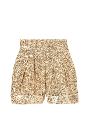 Pleated Sequined Crepe Shorts - Gold