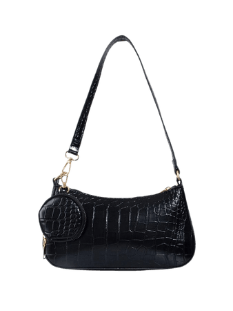 Croc Embossed Baguette Bag With Purse | SHEIN USA