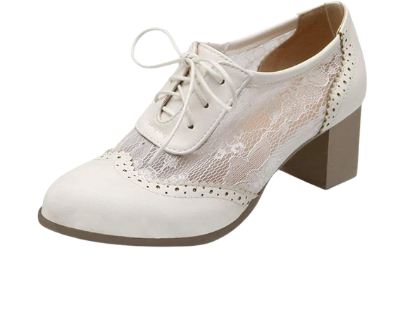 Amazon.com | Womens Stacked Chunky Heels Brogues Oxford Block Heel Lace Up Pumps Wingtip Dress Shoes(White,US Size 9) | Shoes