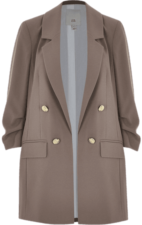 Light brown rouched sleeve blazer | River Island