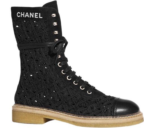 Embroidery & Lambskin Black Lace-Ups | CHANEL