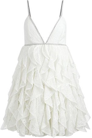 Wilmarie Embellished Lace Ruffle Mini Gown In Off White | Alice And Olivia