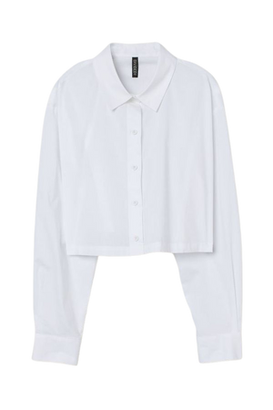 Cotton Crop Button-up white Shirt - White - Ladies | H&M US