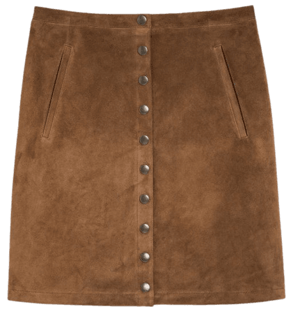 brown suede leather snap mini skirt