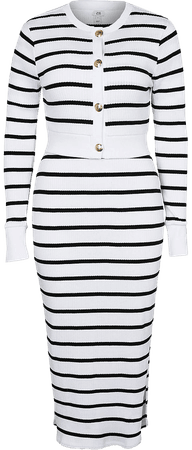 Cream stripe midi dress & cardigan set | River Island
