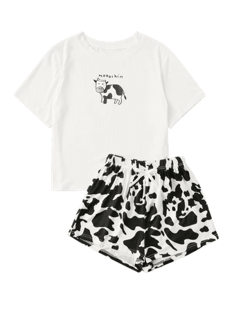 Cow Print Tee & Shorts PJ Set | SHEIN USA
