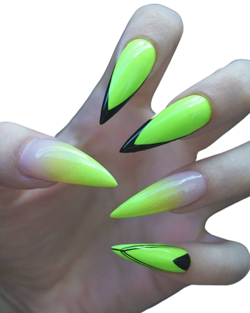 Obsidian Kerttu on Instagram: “Girls from @duo_gea_studio are the best nail technicians ever! 👽💚 . #goth #gothic #cyberpunk #gothnails #alien #neon #ombre #pointynails…”