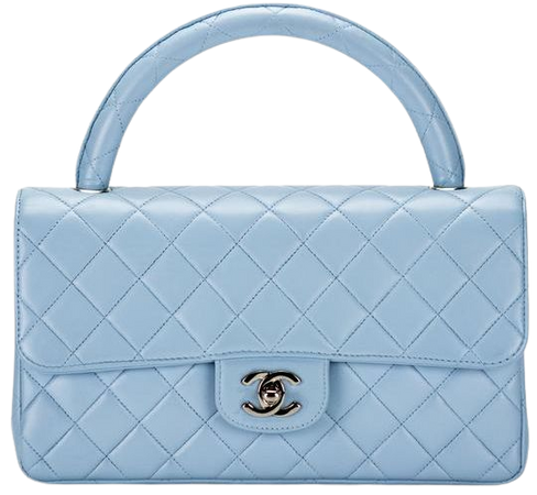 Chanel with Top Handle Classic Flap Rare Vintage Quilted Light Blue Lambskin Leather Shoulder Bag - Tradesy