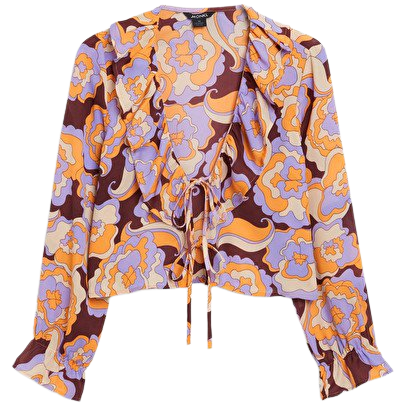 Floral cropped ruffled blouse - Groovy floral - Monki WW