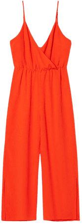 Linen blend culotte jumpsuit with a crossover neckline - Dresses - Woman | Bershka