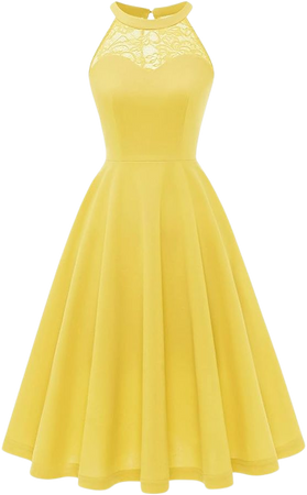 Amazon.com: Yellow Halter Women Cocktail Prom Dress Bride Wedding Bridesmaid Dress Elegant Lace Summer Plus Size Dress Yellow 3XL : Clothing, Shoes & Jewelry
