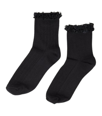Black Frill Trim Cable Ankle Socks | New Look