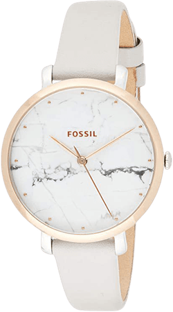 Fossil Women's Jacqueline Stainless Steel Analog-Quartz Watch with Leather Calfskin Strap, Grey, 14 (Model: ES4377): Watches