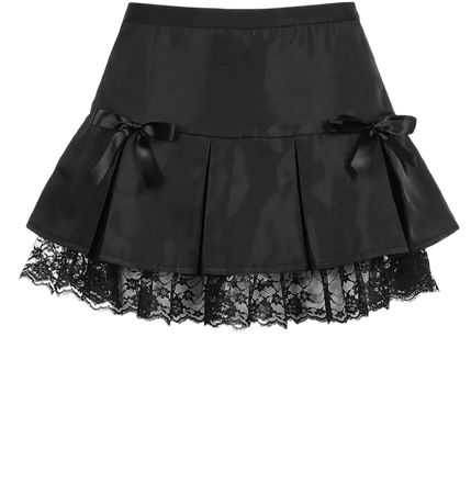 Black Bow And Lace Pleated Skirt