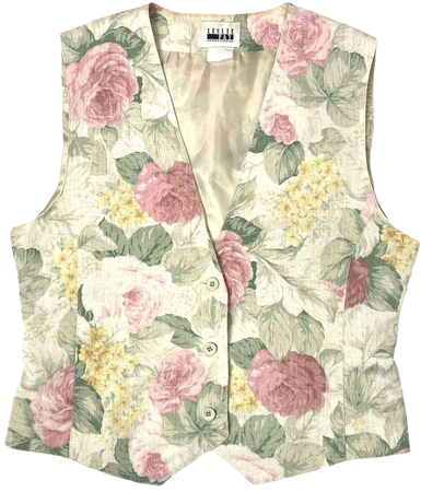 Vintage Floral pattern Sleeveless Vest Button... - Depop