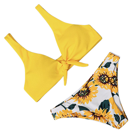 Sunflower Print Swimsuit Sexy Tie Front Swimwear Women Push Up Bikini Halter Bandage Bathing Suit Bikini Set Swimming Suit|Bikini Set| - AliExpress