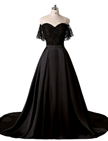 Sweetheart Black Lace Off Shoulder Long Prom Dress With Removable Skirt from Sweetheart Dress
