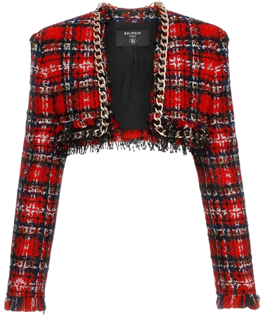 Balmain Chainlink-Trimmed Tweed Cropped Jacket