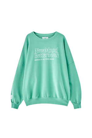 Green sweatshirt with white slogan - pull&bear