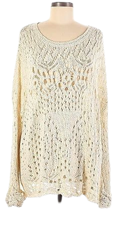 Free People 100% Cotton Color Block Ivory Pullover Sweater Size M - 65% off | thredUP