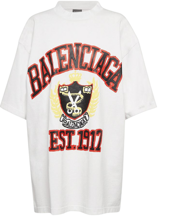 College Logo Cotton T Shirt in Beige - Balenciaga | Mytheresa
