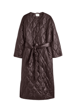 Quilted Tie-belt Coat - Dark brown - Ladies | H&M US