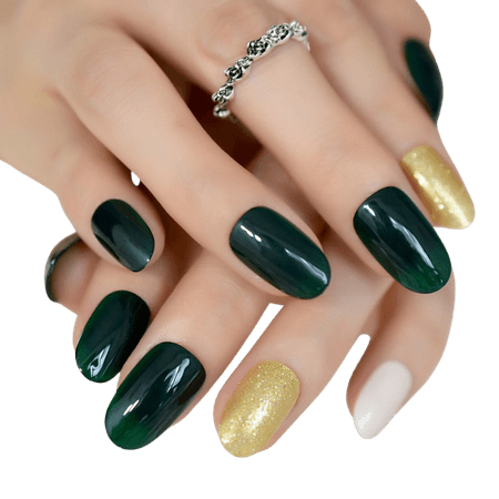 24 Gorgeous UV Gel Tip Nail Designs for a Classy Manicure Dark Green Oval Fake Nails for finger Gold glitter decoration-in False Nails from Beauty & Health on Aliexpress.com | Alibaba Group