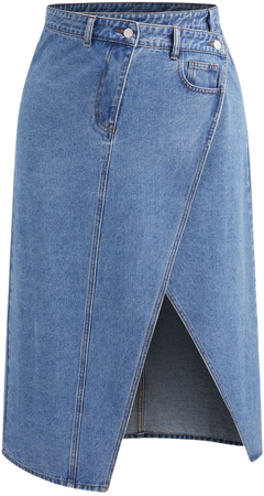 Denim Mid Waist Solid Asymmetrical Maxi Skirt Curve & Plus - Cider