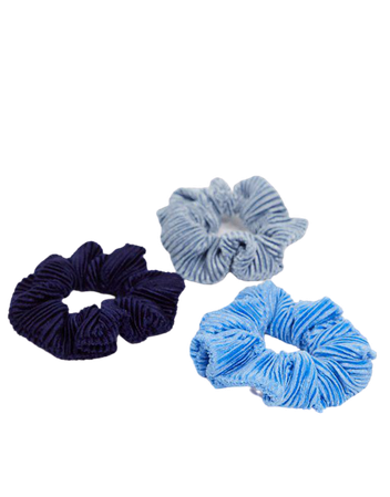 ASOS DESIGN pack of 3 pleated velvet scrunchies in blue tones | ASOS