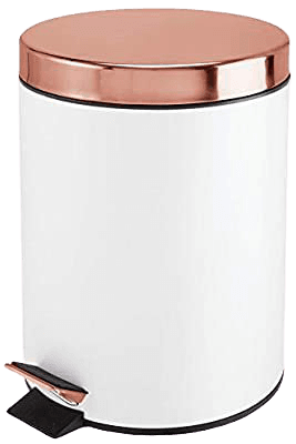 Amazon.com: mDesign 5 Liter Round Small Metal Step Trash Can Wastebasket, Garbage Container Bin - for Bathroom, Powder Room, Bedroom, Kitchen, Craft Room, Office, Removable Liner Bucket - White/Rose Gold: Home & Kitchen