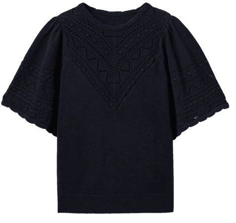 Wide Sleeve Crochet Sweater - Navy | Boden US
