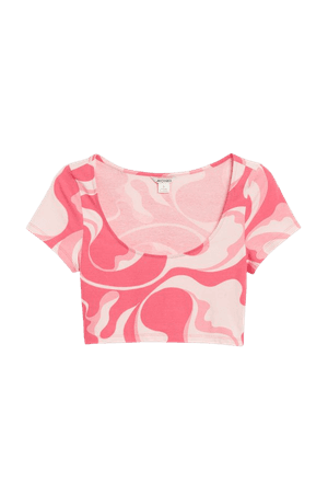 Short sleeved crop top - Swirly pink - Monki WW