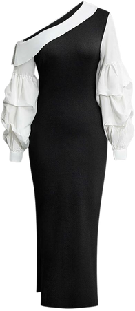Asymmetric Lantern Sleeve Slit Maxi Dress – Micas