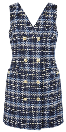 Check Button Sleeveless Mini Dress | Karen Millen