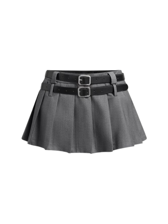 Y2K Black Pleated Double belt Bottom Skirt | kollyy