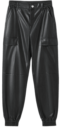Faux leather cargo joggers - Pants - Woman | Bershka