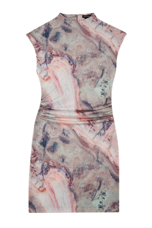 Marble Print Jersey Cap Sleeve Mini Dress | Karen Millen