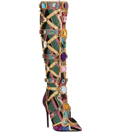 Dolce&Gabbana Cardinale Jewel Jacquard Knee Boots | Neiman Marcus