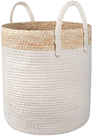 Amazon.com: Rope Basket Woven Storage Basket - Laundry Basket Large 16 x 15 x 12 Inches Cotton Blanket Organizer, Baby Nursery Containers White Home Decor Gift : Baby