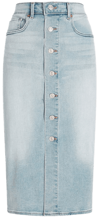 Super High Waisted Button Front Denim Midi Skirt | Express