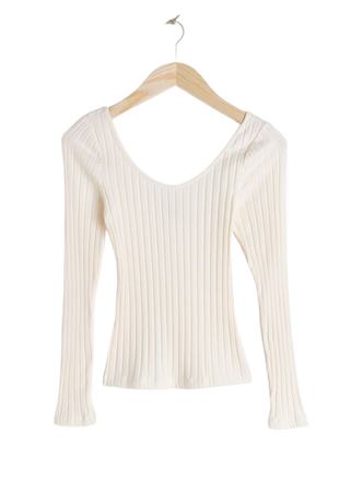 Fitted Scoop Neck Cotton Top - White - Long Sleeve Tops - & Other Stories