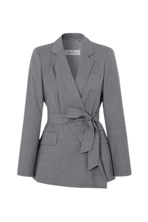Belluno Belted Asymmetric Wool Blazer - Gray