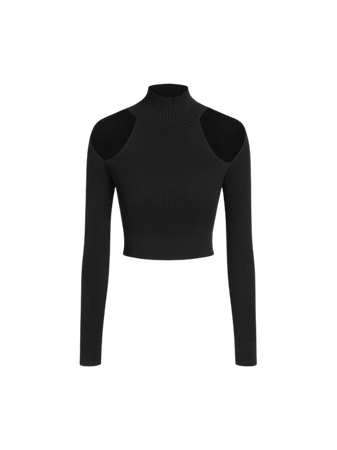 High Neck Cut Out Knitted Long Sleeve Top - Cider